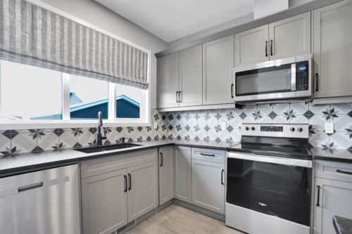 173 Setonstone Green Se, Calgary, AB - Indoor Photo Showing Kitchen With Stainless Steel Kitchen With Double Sink With Upgraded Kitchen