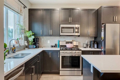 159 Mahogany Grove Se, Calgary, AB - Indoor Photo Showing Kitchen With Stainless Steel Kitchen With Double Sink With Upgraded Kitchen