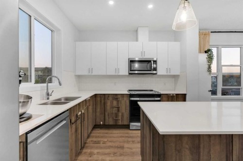 28 Redstone Boulevard Ne, Calgary, AB - Indoor Photo Showing Kitchen With Double Sink With Upgraded Kitchen