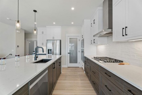 235 Chelsea Park, Chestermere, AB - Indoor Photo Showing Kitchen With Double Sink With Upgraded Kitchen