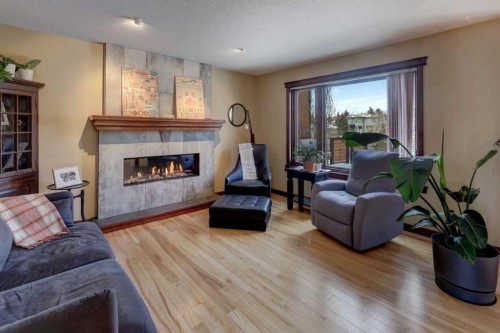66 Scimitar Point Nw, Calgary, AB - Indoor Photo Showing Living Room With Fireplace