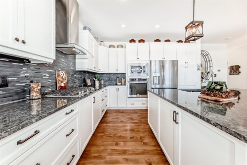 44 Riviera Way, Cochrane, AB - Indoor Photo Showing Kitchen With Stainless Steel Kitchen With Upgraded Kitchen
