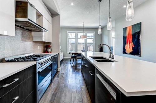 100 Burma Star Road Sw, Calgary, AB - Indoor Photo Showing Kitchen With Double Sink With Upgraded Kitchen