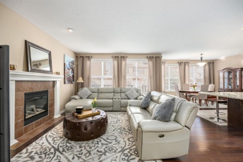 596 Everbrook Way Sw, Calgary, AB - Indoor Photo Showing Living Room With Fireplace