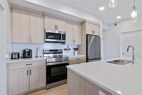 1411-220 Seton Grove Se, Calgary, AB - Indoor Photo Showing Kitchen With Double Sink