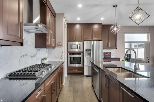 7 Waterford Heights, Chestermere, AB - Indoor Photo Showing Kitchen With Double Sink With Upgraded Kitchen