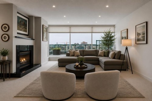 901-837 2 Avenue Sw, Calgary, AB - Indoor Photo Showing Living Room With Fireplace