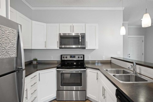 100-351 Monteith Drive Se, High River, AB - Indoor Photo Showing Kitchen With Double Sink