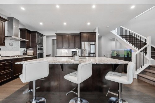 308 Lucas Way Nw, Calgary, AB - Indoor Photo Showing Kitchen With Stainless Steel Kitchen With Upgraded Kitchen