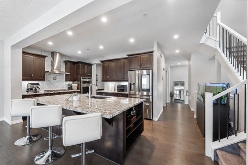 308 Lucas Way Nw, Calgary, AB - Indoor Photo Showing Kitchen With Stainless Steel Kitchen With Upgraded Kitchen