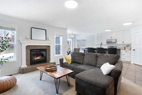54 Springborough Point Sw, Calgary, AB - Indoor Photo Showing Living Room With Fireplace