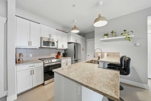 103-201 20 Avenue Ne, Calgary, AB - Indoor Photo Showing Kitchen With Double Sink With Upgraded Kitchen