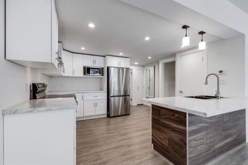 11 Foley Road Se, Calgary, AB - Indoor Photo Showing Kitchen With Upgraded Kitchen