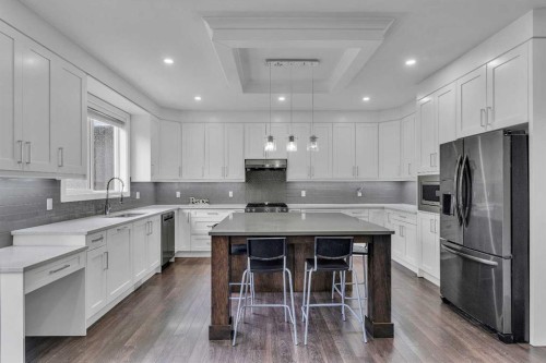 205 Kinniburgh Cove, Chestermere, AB - Indoor Photo Showing Kitchen With Stainless Steel Kitchen With Upgraded Kitchen
