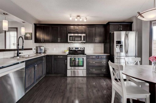 58 Elgin Meadows Gardens Se, Calgary, AB - Indoor Photo Showing Kitchen With Double Sink With Upgraded Kitchen