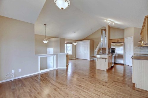 156 Copperfield Rise Se, Calgary, AB - Indoor Photo Showing Kitchen With Fireplace