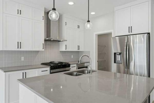 213 Bayview Park Sw, Airdrie, AB - Indoor Photo Showing Kitchen With Double Sink With Upgraded Kitchen