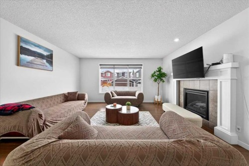 7 Redstone Park Ne, Calgary, AB - Indoor Photo Showing Living Room With Fireplace