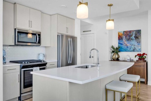 210-38 Quarry Gate Se, Calgary, AB - Indoor Photo Showing Kitchen With Upgraded Kitchen