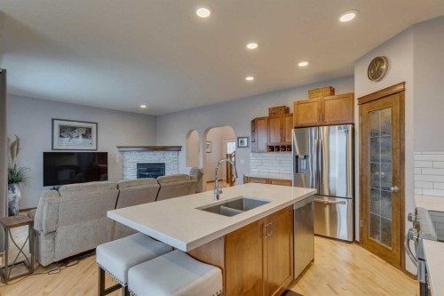 100 Royal Oak Terrace Nw, Calgary, AB - Indoor Photo Showing Kitchen With Fireplace With Double Sink