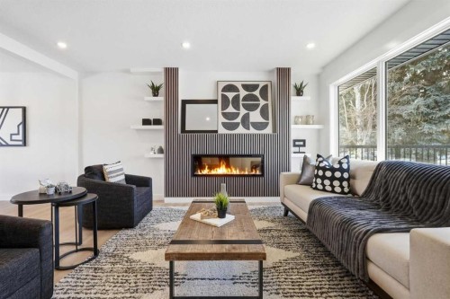 8616 7 Street Sw, Calgary, AB - Indoor Photo Showing Living Room With Fireplace