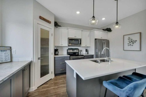 57 Hampton Crescent, Sylvan Lake, AB - Indoor Photo Showing Kitchen With Stainless Steel Kitchen With Double Sink With Upgraded Kitchen