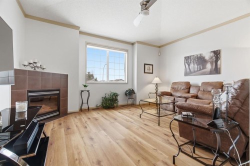 329 Douglas Ridge Circle Se, Calgary, AB - Indoor Photo Showing Living Room With Fireplace