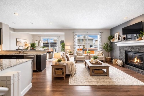54 Auburn Crest Way Se, Calgary, AB - Indoor Photo Showing Living Room With Fireplace
