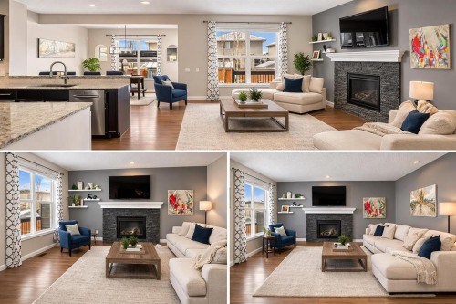 54 Auburn Crest Way Se, Calgary, AB - Indoor Photo Showing Living Room With Fireplace
