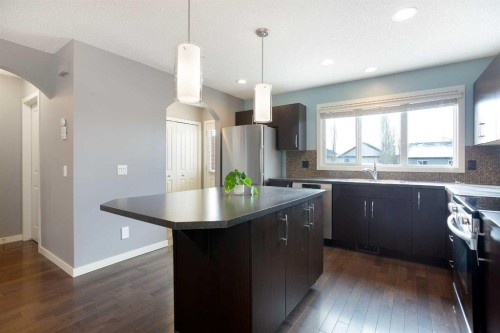 31 Sunset Link, Cochrane, AB - Indoor Photo Showing Kitchen With Double Sink With Upgraded Kitchen
