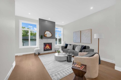 8114 Bowness Road Nw, Calgary, AB - Indoor Photo Showing Living Room With Fireplace