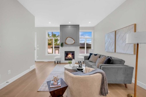 8114 Bowness Road Nw, Calgary, AB - Indoor Photo Showing Living Room With Fireplace