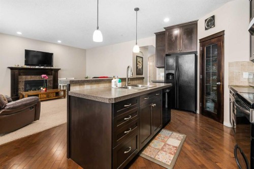 79 Pantego Way Nw, Calgary, AB - Indoor Photo Showing Kitchen With Fireplace With Double Sink