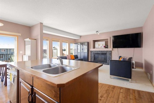 146 Panamount Villas Nw, Calgary, AB - Indoor Photo Showing Kitchen With Fireplace With Double Sink