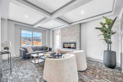 415-55 Wolf Hollow Crescent Se, Calgary, AB - Indoor Photo Showing Living Room With Fireplace