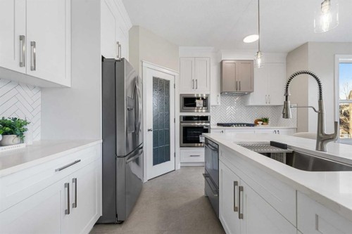 125 Seagreen Passage, Chestermere, AB - Indoor Photo Showing Kitchen With Stainless Steel Kitchen With Double Sink With Upgraded Kitchen