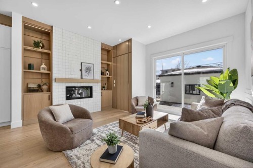 1011 18 Avenue Nw, Calgary, AB - Indoor Photo Showing Living Room With Fireplace