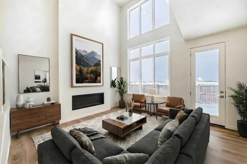 23 Bartlett Crescent Se, Calgary, AB - Indoor Photo Showing Living Room With Fireplace