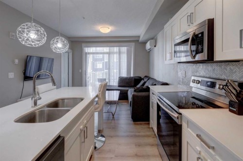315-100 Auburn Meadows Common Se, Calgary, AB - Indoor Photo Showing Kitchen With Double Sink