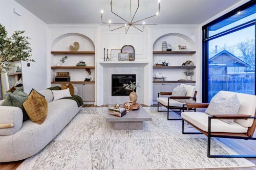 3207 Alfege Street Sw, Calgary, AB - Indoor Photo Showing Living Room With Fireplace