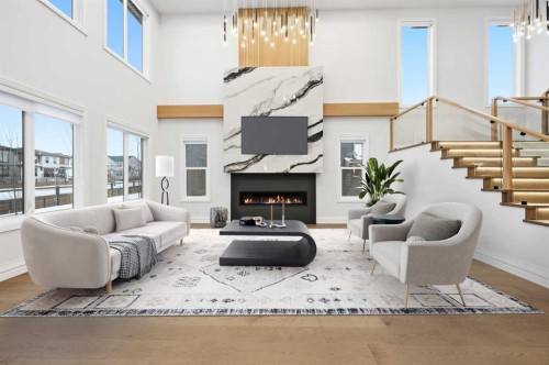 126 Sunstone Way, Balzac, AB - Indoor Photo Showing Living Room With Fireplace