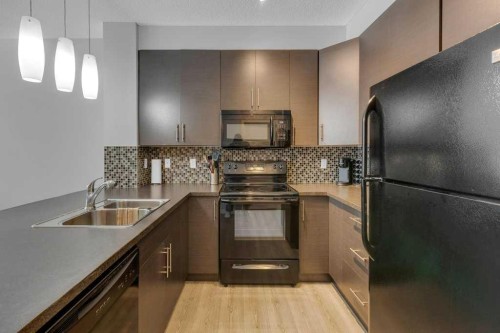 207-207 Sunset Drive, Cochrane, AB - Indoor Photo Showing Kitchen With Double Sink