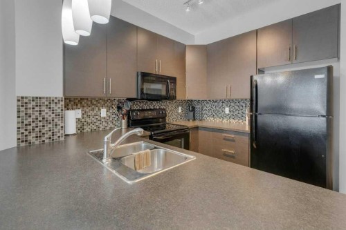 207-207 Sunset Drive, Cochrane, AB - Indoor Photo Showing Kitchen With Double Sink