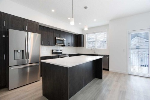 438 Copperstone Manor Se, Calgary, AB - Indoor Photo Showing Kitchen With Stainless Steel Kitchen With Upgraded Kitchen
