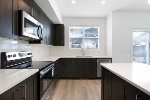 438 Copperstone Manor Se, Calgary, AB - Indoor Photo Showing Kitchen With Stainless Steel Kitchen With Upgraded Kitchen