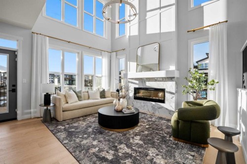 45 Wolf Hollow Common Se, Calgary, AB - Indoor Photo Showing Living Room With Fireplace