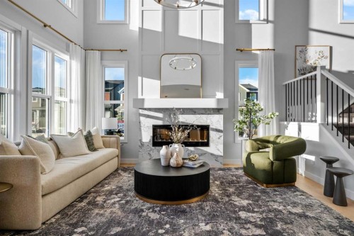 45 Wolf Hollow Common Se, Calgary, AB - Indoor Photo Showing Living Room With Fireplace