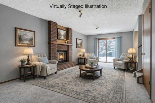 104 Macewan Meadow Way Nw, Calgary, AB - Indoor Photo Showing Living Room With Fireplace