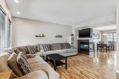 77 New Brighton Heights Se, Calgary, AB - Indoor Photo Showing Living Room With Fireplace