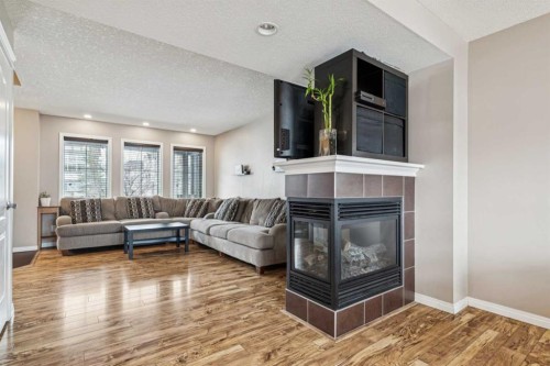 77 New Brighton Heights Se, Calgary, AB - Indoor Photo Showing Living Room With Fireplace